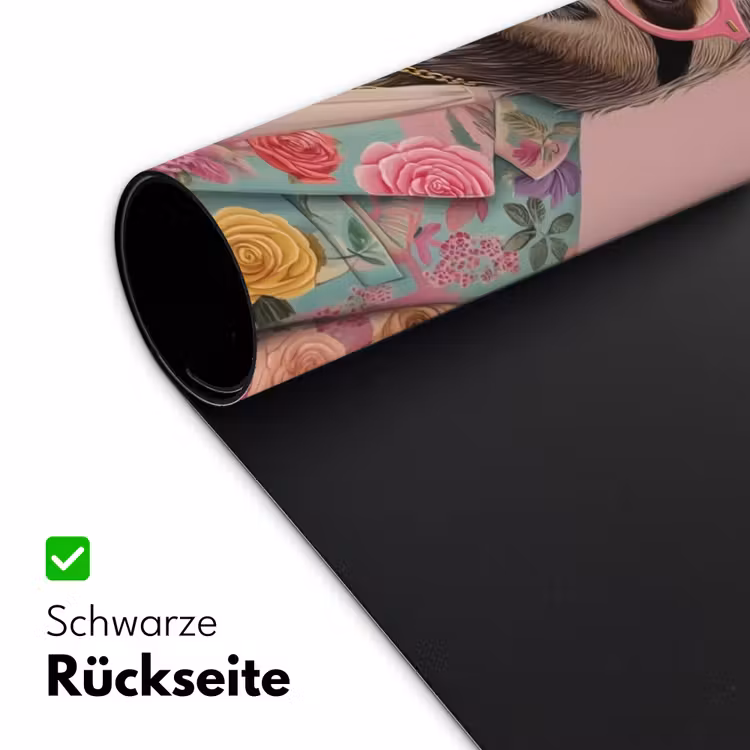 Luiaard - Bloemenprint - Bril - Roze Muismat XXL klein -ysfeer2_duits