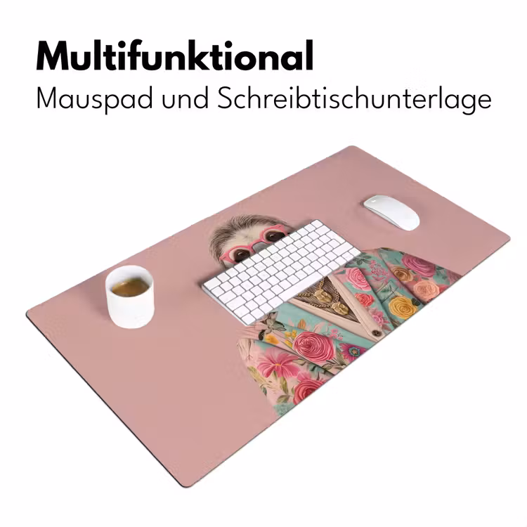 Luiaard - Bloemenprint - Bril - Roze Muismat XXL klein -ysfeer4_duits