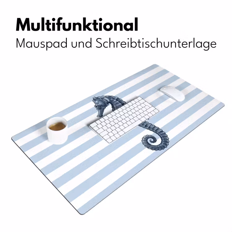 Schreibtischunterlage - Fisch – Ozean – Illustration – Blau – Streifen - Vis - Oceaan - Illustratie - Blauw - Strepen Muismat XXL klein