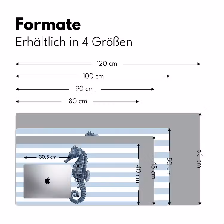 Schreibtischunterlage - Fisch – Ozean – Illustration – Blau – Streifen - Vis - Oceaan - Illustratie - Blauw - Strepen Muismat XXL klein