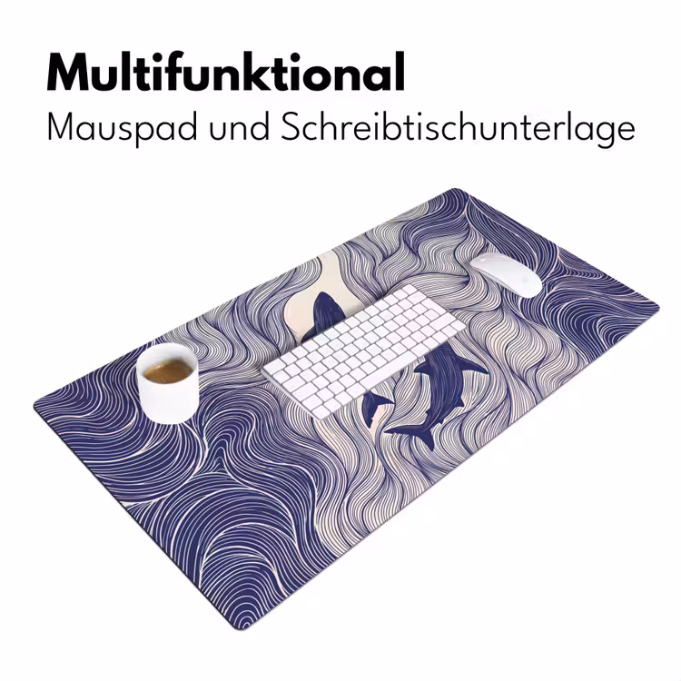 Vis - Oceaan - Lijntekening - Blauw - Dieren Muismat XXL klein -ysfeer4_duits