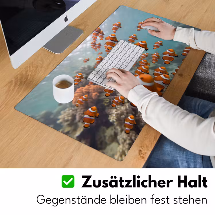 Vis - School - Onderwater - Dieren - Oranje Muismat XXL klein -ysfeer3_duits