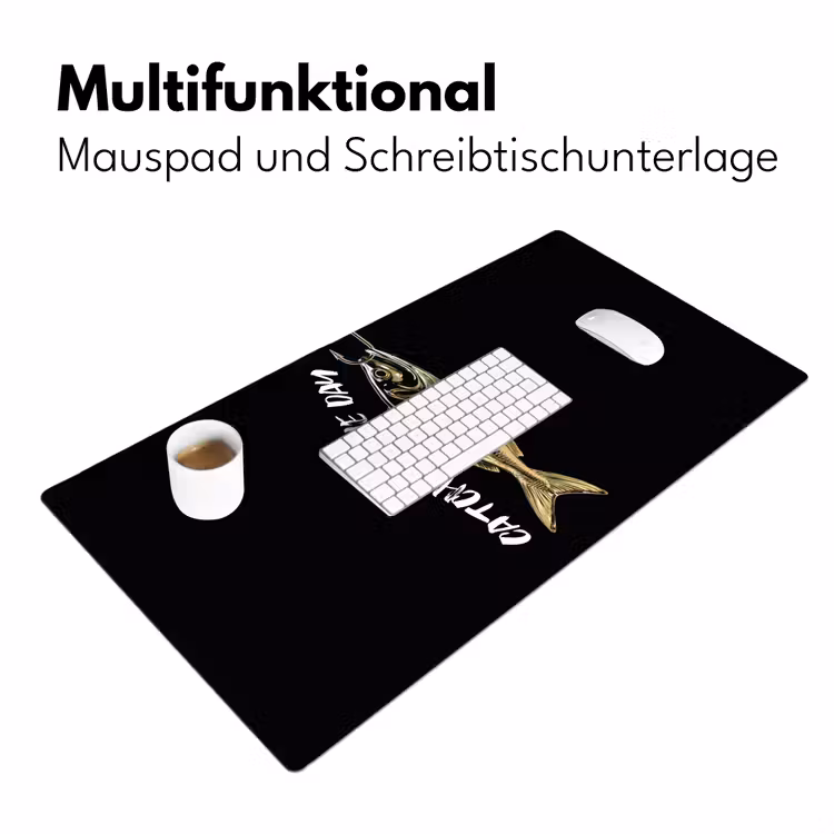 Vis - Zwart - Goud - Tekst Muismat XXL klein -ysfeer4_duits