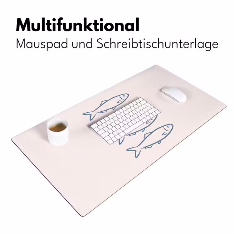 Schreibtischunterlage - Fisch – Vier – Tiere – Abstrakt – Blau - Vis - Vier - Dieren - Abstract - Blauw Muismat XXL klein