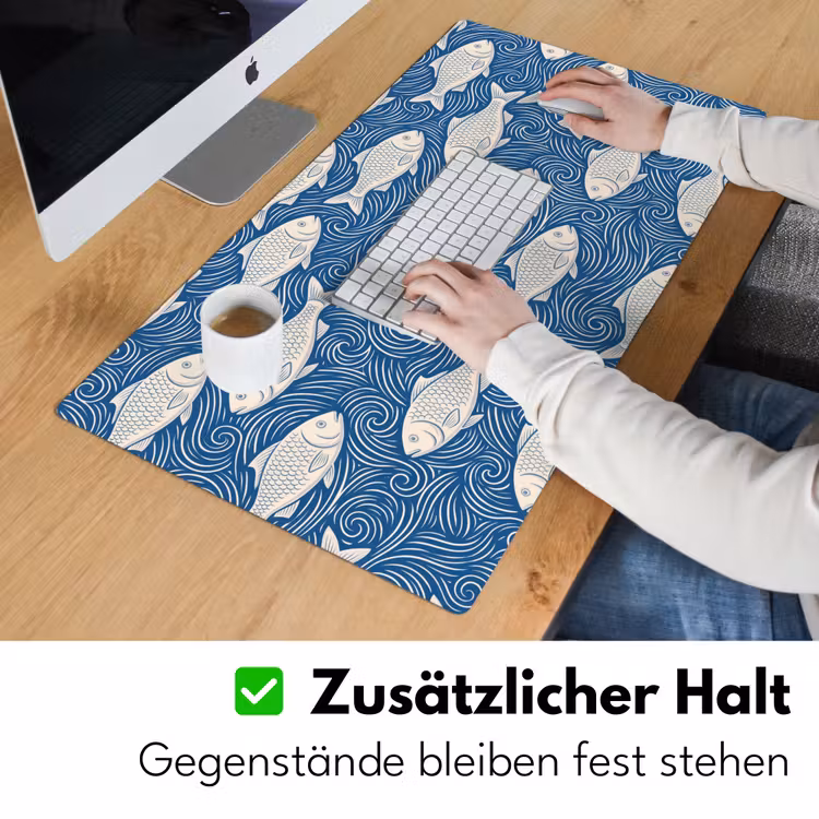 Vis - Water - Patroon - Grafisch - Blauw Muismat XXL klein -ysfeer3_duits