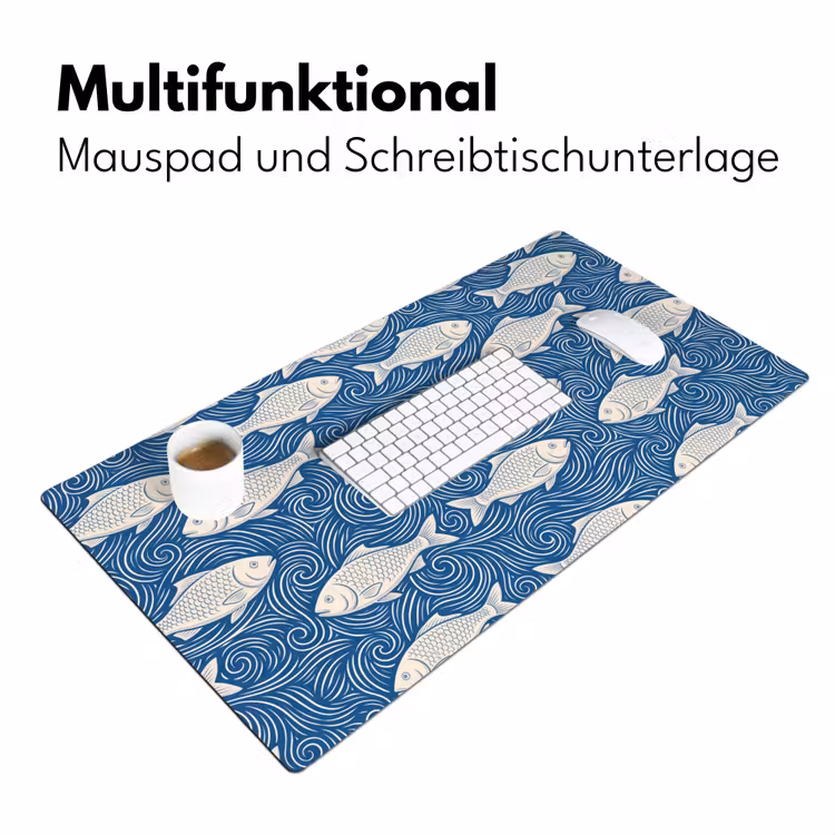 Vis - Water - Patroon - Grafisch - Blauw Muismat XXL klein -ysfeer4_duits