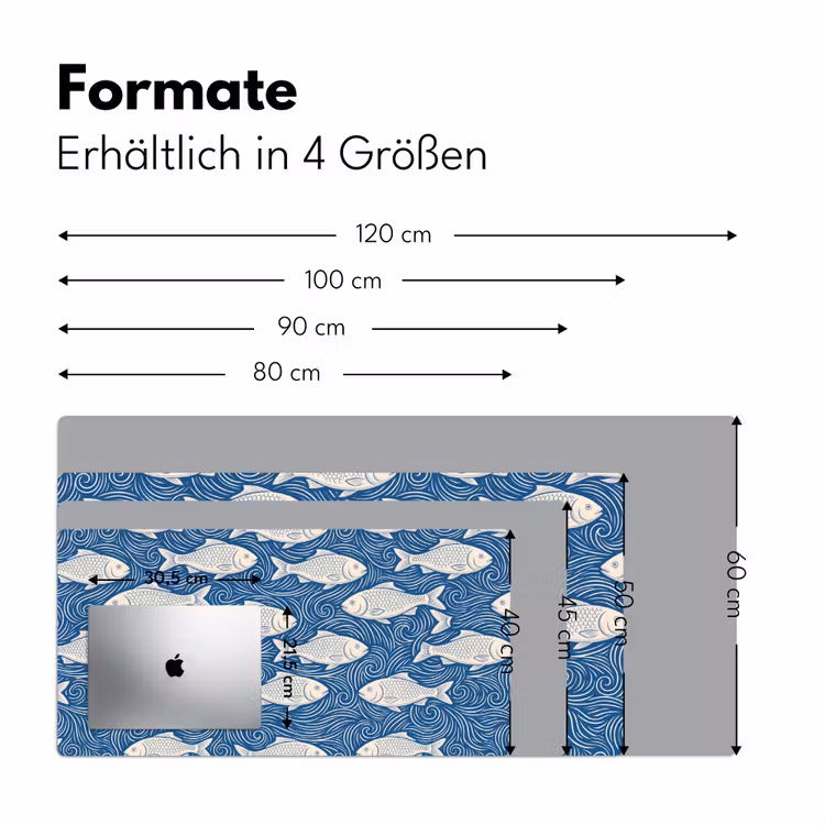 Vis - Water - Patroon - Grafisch - Blauw Muismat XXL klein -ysfeer5_duits