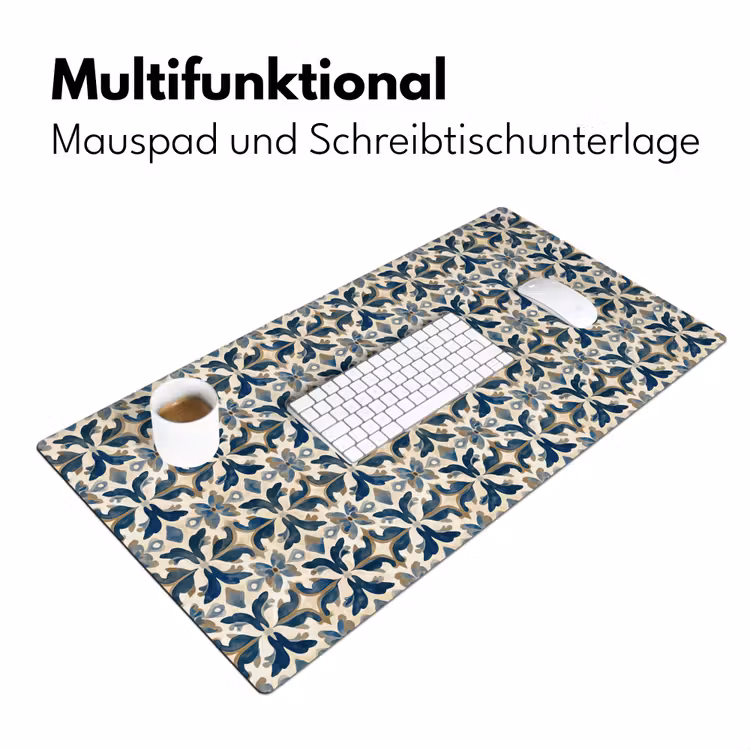 Tegel - Patroon - Blauw - Beige Muismat XXL klein 681 -ysfeer4_duits