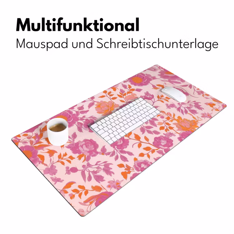 Bloemenpatroon - Roze - Oranje - Bloemen Muismat XXL klein -ysfeer4_duits