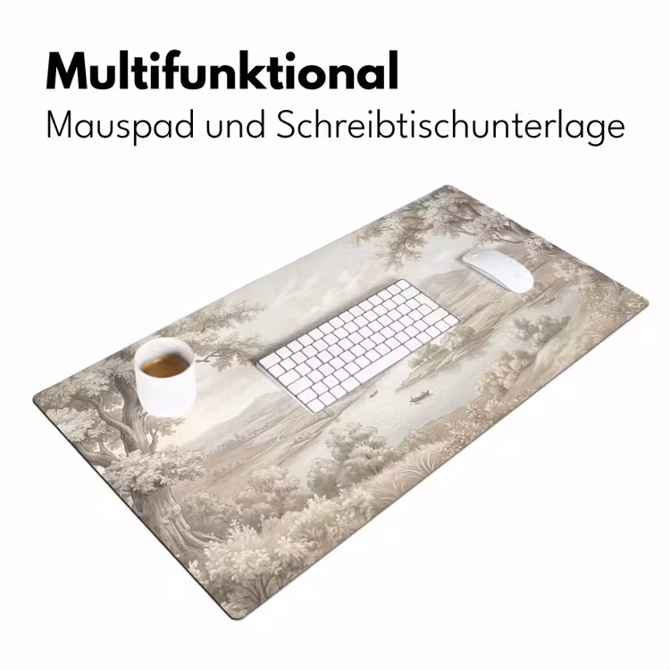 Rivierlandschap - Bergen - Natuur - Vintage - Beige Muismat XXL klein -ysfeer4_duits