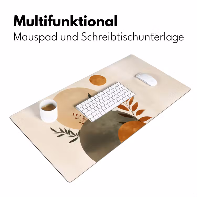 Vormen - Rond - Bladeren - Beige Muismat XXL klein -ysfeer4_duits