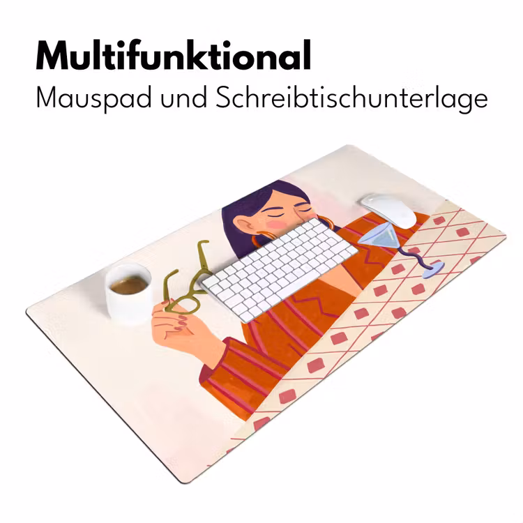Schreibtischunterlage - Frau – Brille – Cocktail – Illustration – Modern - Vrouw - Bril - Cocktail - Illustratie - Modern Muismat XXL klein