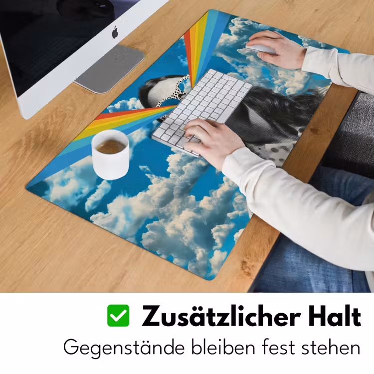 Vrouw - Bril - Regenboog - Wolken Muismat XXL klein -ysfeer3_duits