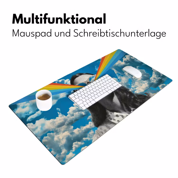 Vrouw - Bril - Regenboog - Wolken Muismat XXL klein -ysfeer4_duits