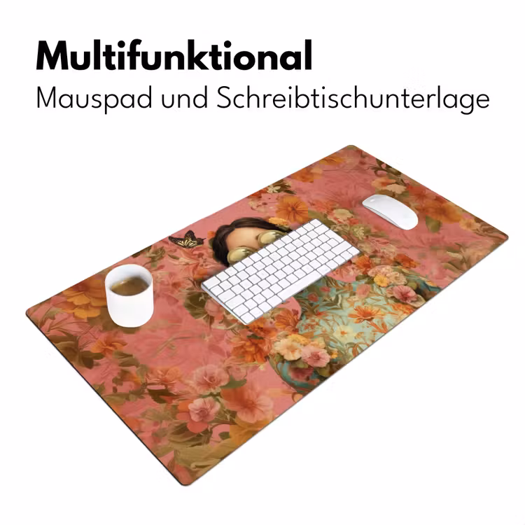 Vrouw - Bril - Roze - Bloemen Muismat XXL klein -ysfeer4_duits