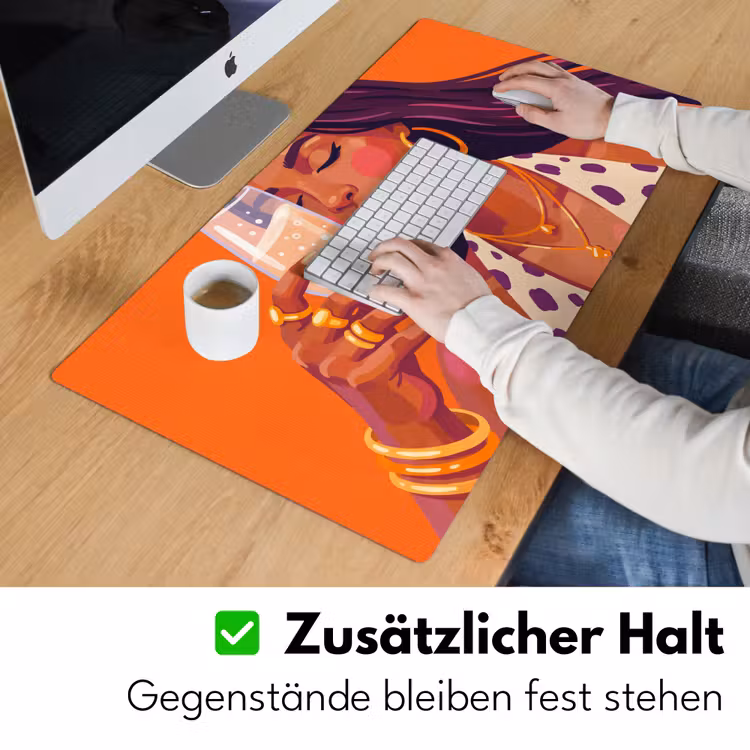 Schreibtischunterlage - Frau – Champagner – Party – Modern – Orange - Vrouw - Champagne - Feest - Modern - Oranje Muismat XXL klein