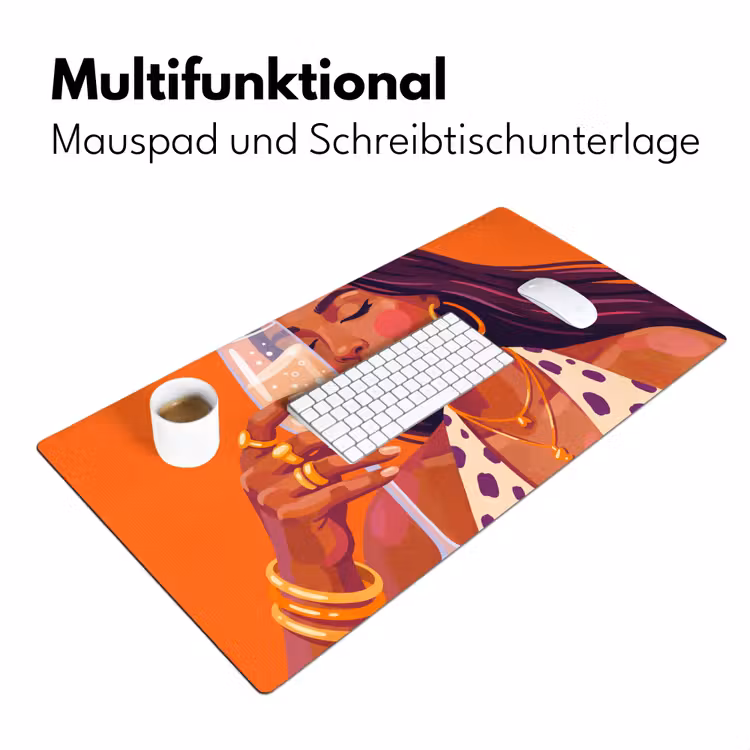 Schreibtischunterlage - Frau – Champagner – Party – Modern – Orange - Vrouw - Champagne - Feest - Modern - Oranje Muismat XXL klein