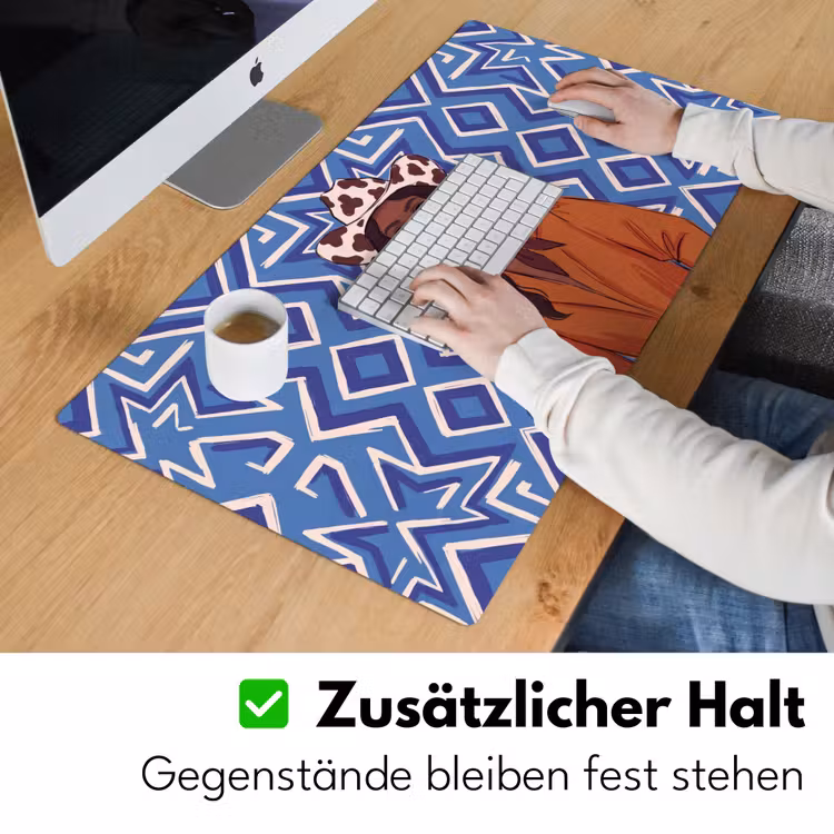 Schreibtischunterlage - Frau – Cowboyhut – Porträt – Modern – Blau - Vrouw - Cowboyhoed - Portret - Modern - Blauw Muismat XXL klein