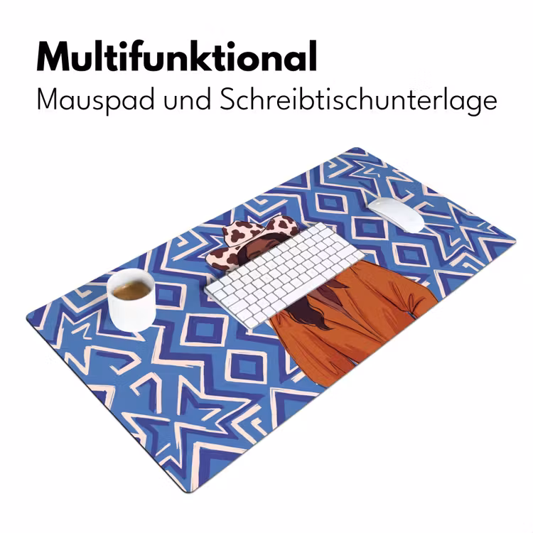 Schreibtischunterlage - Frau – Cowboyhut – Porträt – Modern – Blau - Vrouw - Cowboyhoed - Portret - Modern - Blauw Muismat XXL klein