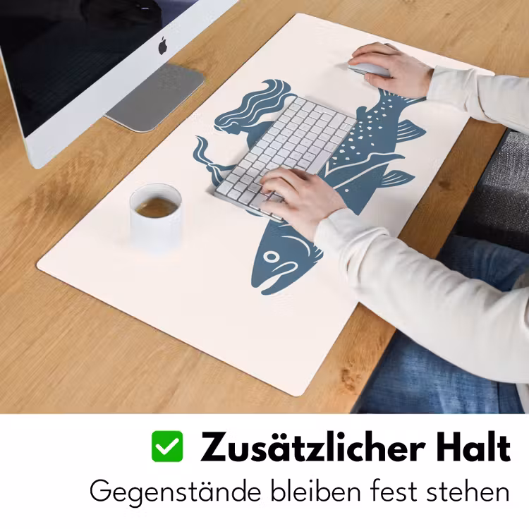 Schreibtischunterlage - Frau – Fisch – Fantasie – Abstrakt – Blau - Vrouw - Vis - Fantasie - Abstract - Blauw Muismat XXL klein