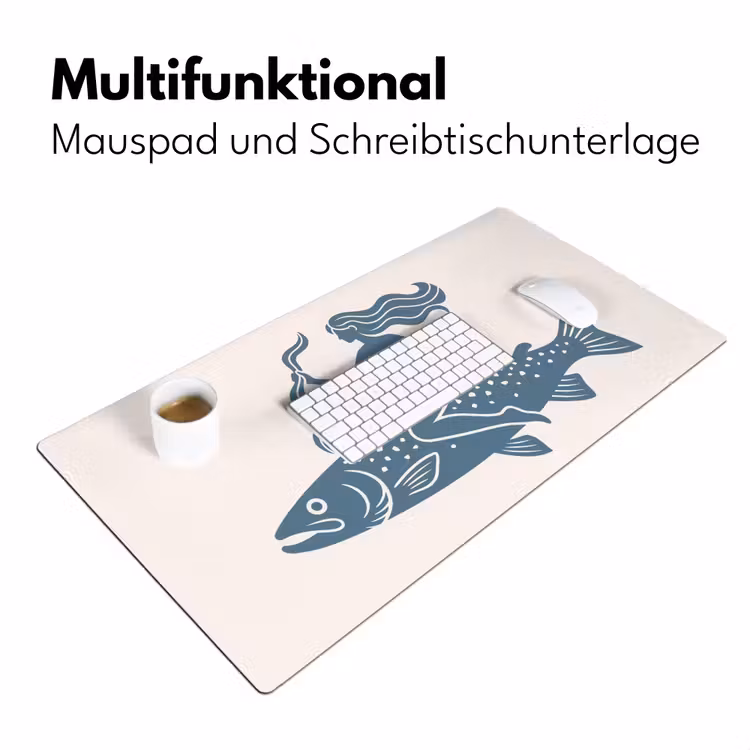 Schreibtischunterlage - Frau – Fisch – Fantasie – Abstrakt – Blau - Vrouw - Vis - Fantasie - Abstract - Blauw Muismat XXL klein