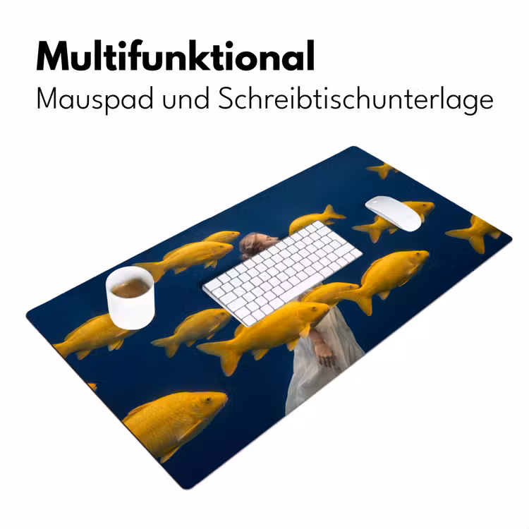 Vrouw - Vis - Water - Natuur - Geel Muismat XXL klein -ysfeer4_duits