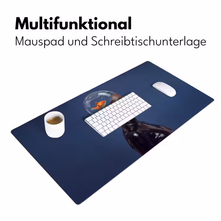 Vrouw - Goudvis - Hoofd - Abstract - Blauw Muismat XXL klein -ysfeer4_duits