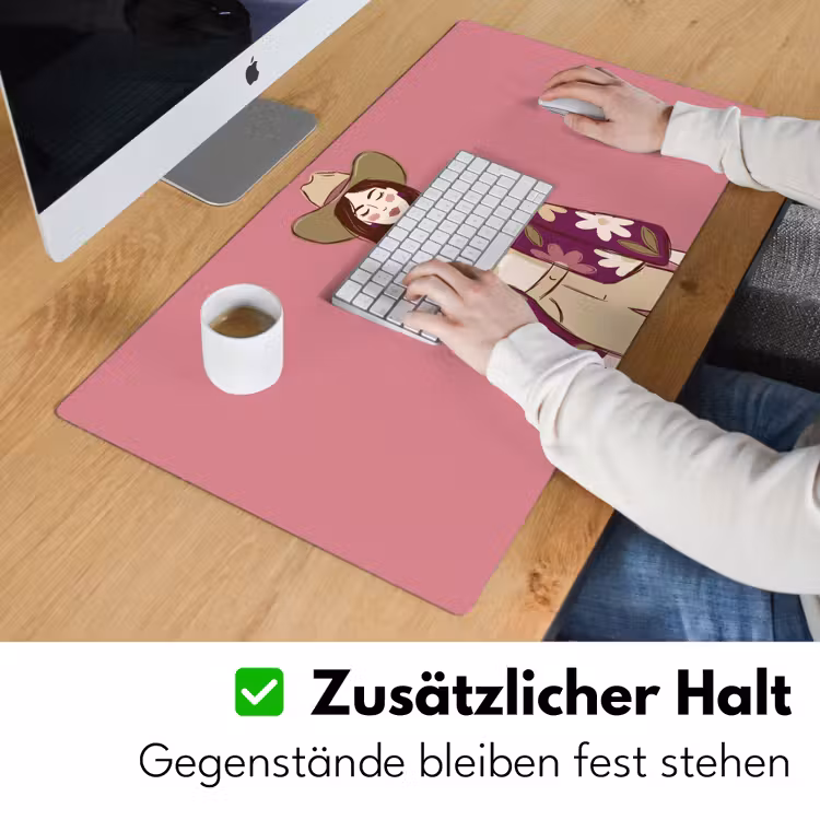 Schreibtischunterlage - Frau – Hut – Porträt – Illustration – Rosa - Vrouw - Hoed - Portret - Illustratie - Roze Muismat XXL klein