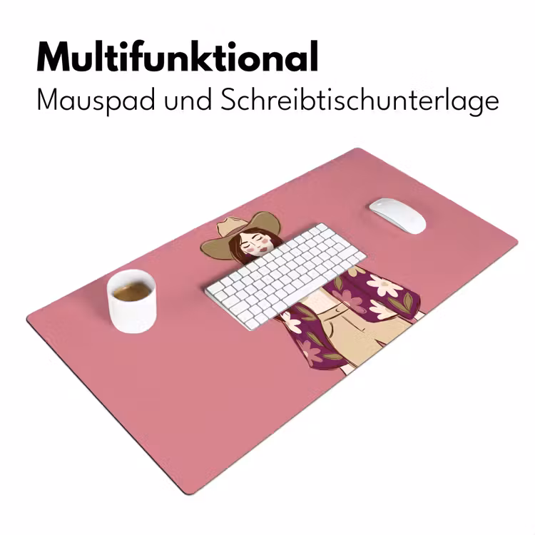 Schreibtischunterlage - Frau – Hut – Porträt – Illustration – Rosa - Vrouw - Hoed - Portret - Illustratie - Roze Muismat XXL klein