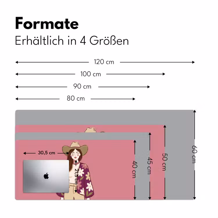 Schreibtischunterlage - Frau – Hut – Porträt – Illustration – Rosa - Vrouw - Hoed - Portret - Illustratie - Roze Muismat XXL klein