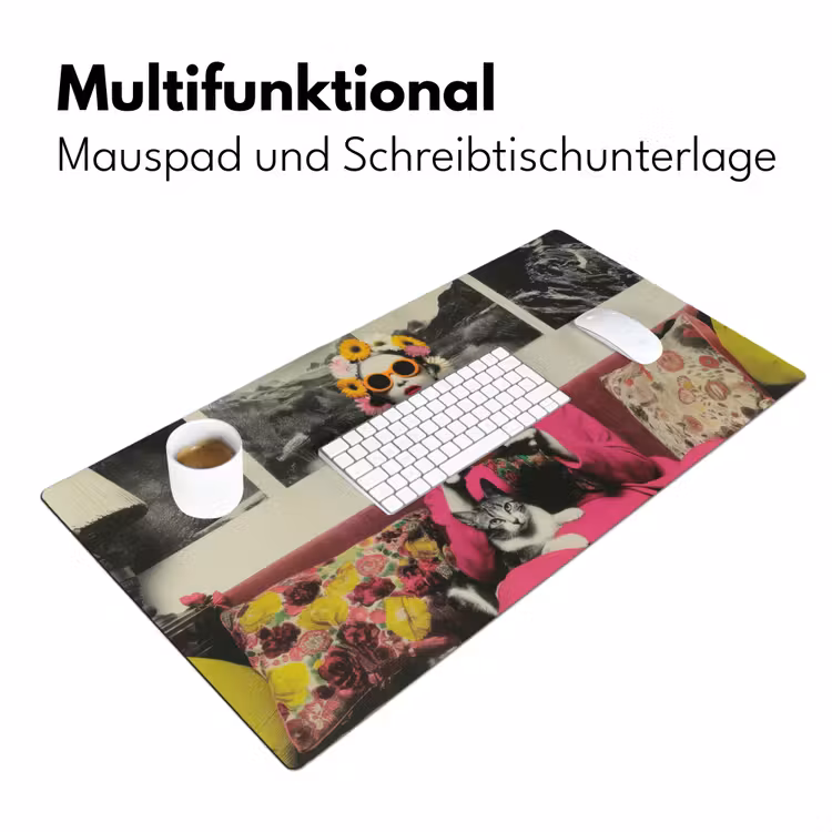Vrouw - Kat - Bloemen - Kopje - Retro Muismat XXL klein -ysfeer4_duits
