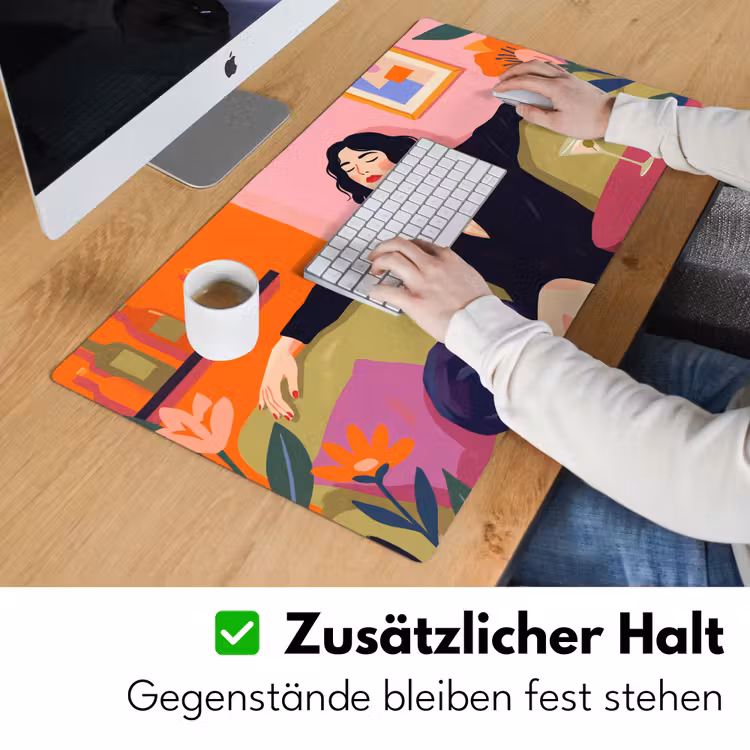 Schreibtischunterlage - Frau – Katze – Inneneinrichtung – Modern – Farbenfroh - Vrouw - Kat - Interieur - Modern - Kleurrijk Muismat XXL klein