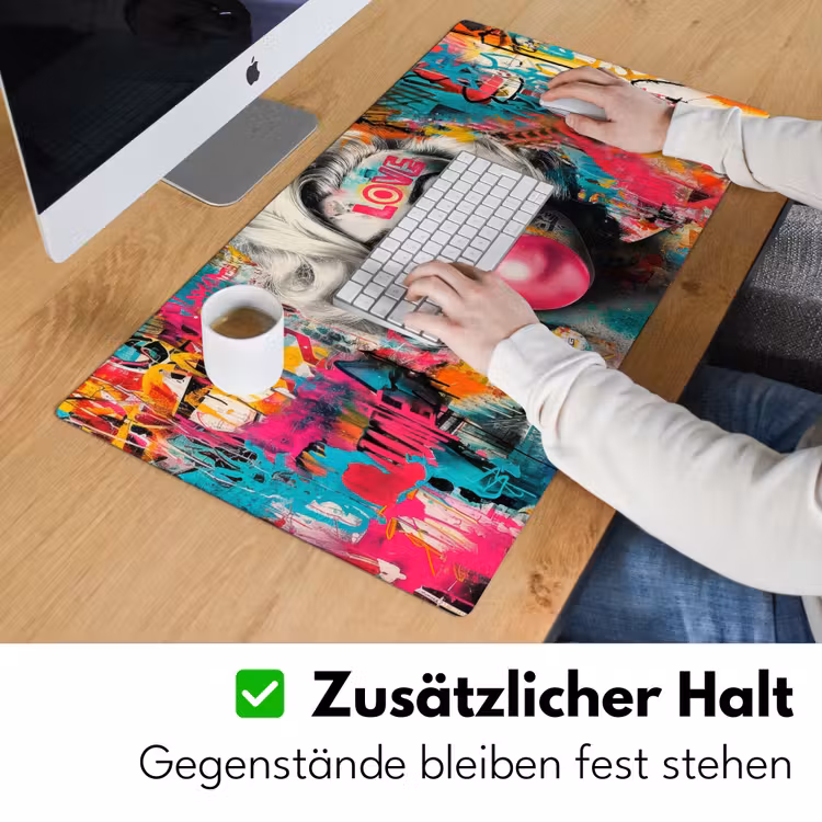 Vrouw - Kauwgom - Graffiti - Neonkleuren Muismat XXL klein -ysfeer3_duits