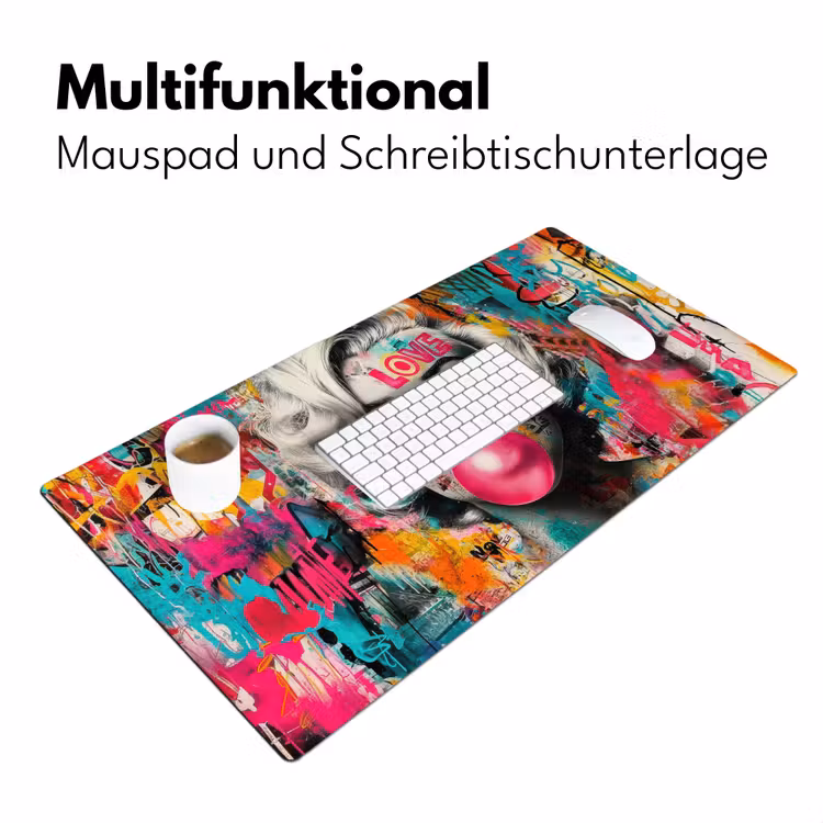 Vrouw - Kauwgom - Graffiti - Neonkleuren Muismat XXL klein -ysfeer4_duits