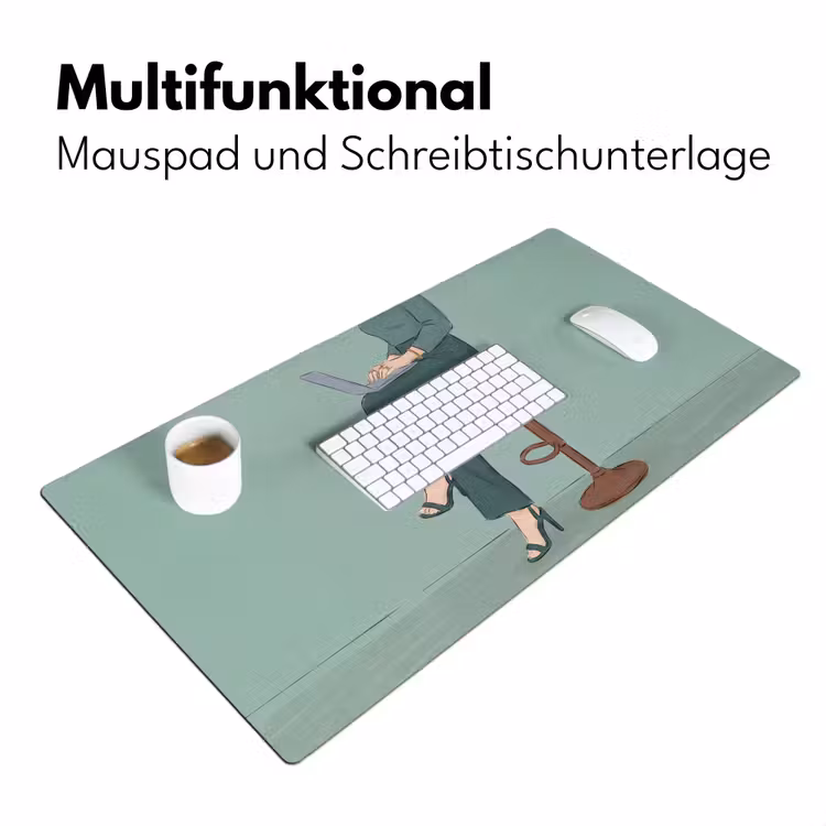 Schreibtischunterlage - Frau – Laptop – sitzend – Illustration – Grün - Vrouw - Laptop - Zittend - Illustratie - Groen Muismat XXL klein