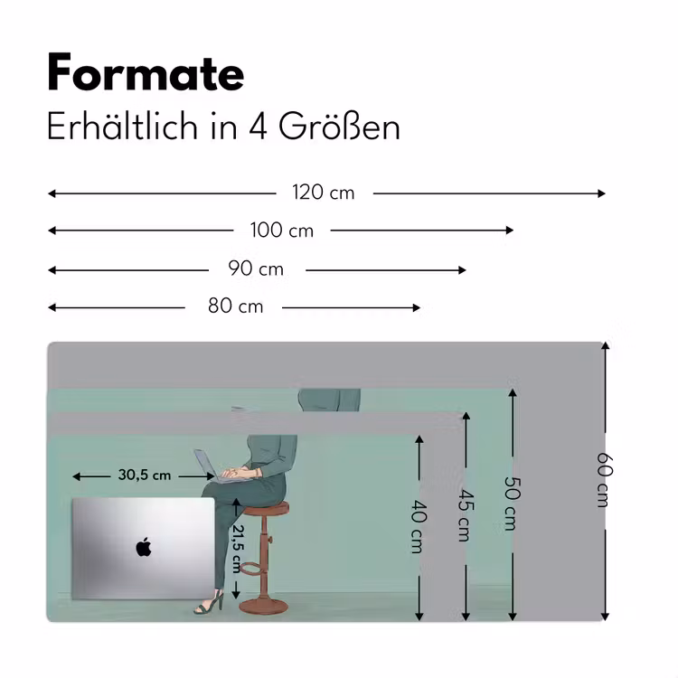Schreibtischunterlage - Frau – Laptop – sitzend – Illustration – Grün - Vrouw - Laptop - Zittend - Illustratie - Groen Muismat XXL klein