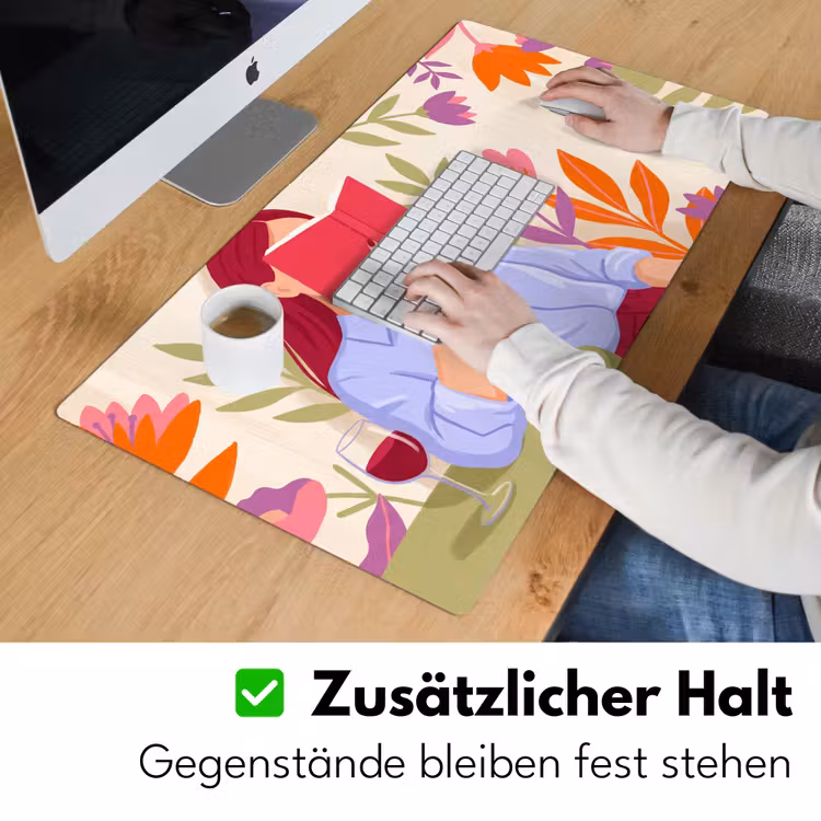 Schreibtischunterlage - Frau – Lesen – Zuhause – Modern – Blumen - Vrouw - Lezen - Thuis - Modern - Bloemen Muismat XXL klein