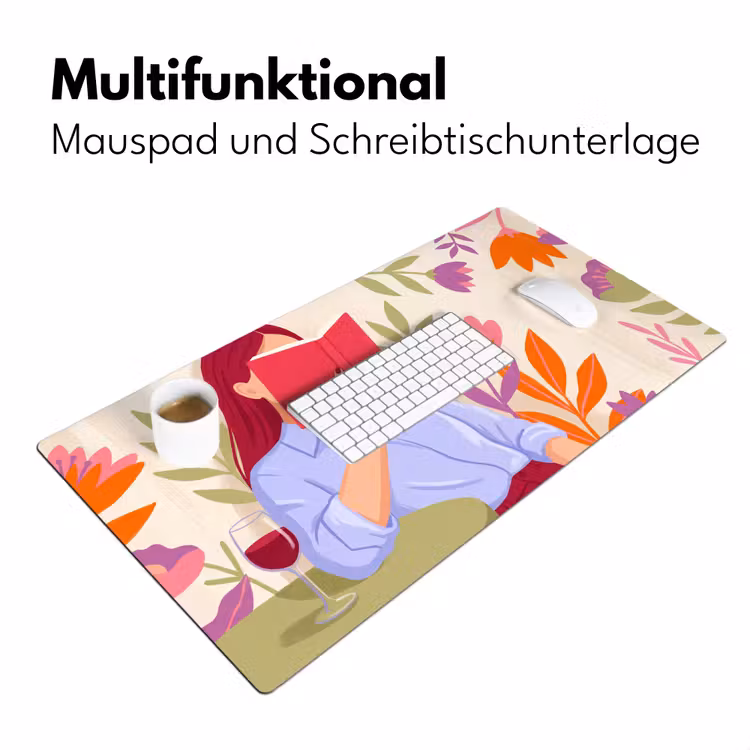 Schreibtischunterlage - Frau – Lesen – Zuhause – Modern – Blumen - Vrouw - Lezen - Thuis - Modern - Bloemen Muismat XXL klein