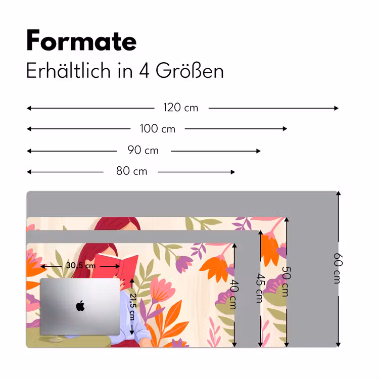 Schreibtischunterlage - Frau – Lesen – Zuhause – Modern – Blumen - Vrouw - Lezen - Thuis - Modern - Bloemen Muismat XXL klein
