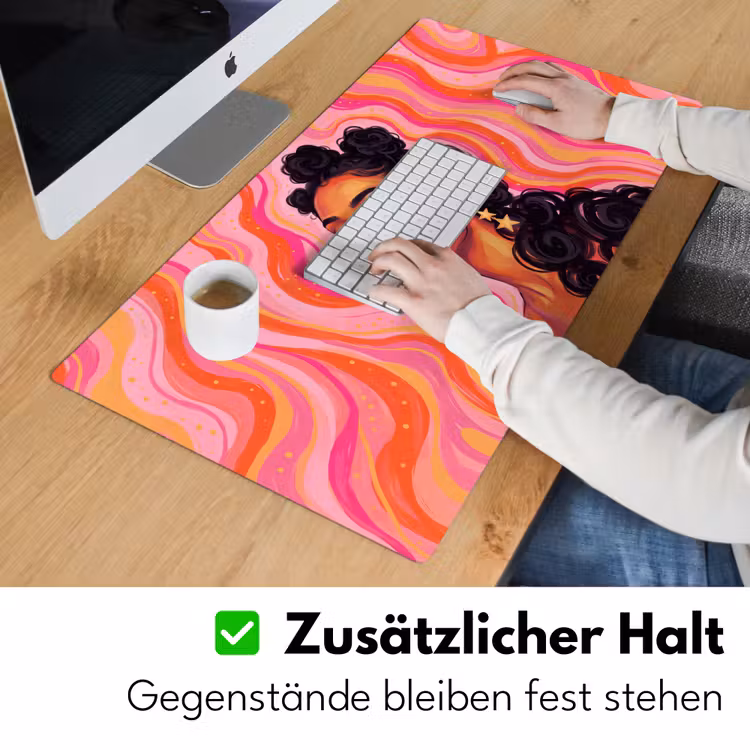 Schreibtischunterlage - Frau – Porträt – Abstrakt – Bunt – Rosa - Vrouw - Portret - Abstract - Kleurrijk - Roze Muismat XXL klein