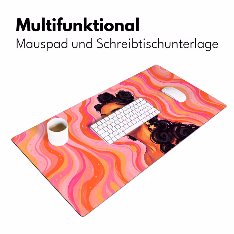 Schreibtischunterlage - Frau – Porträt – Abstrakt – Bunt – Rosa - Vrouw - Portret - Abstract - Kleurrijk - Roze Muismat XXL klein