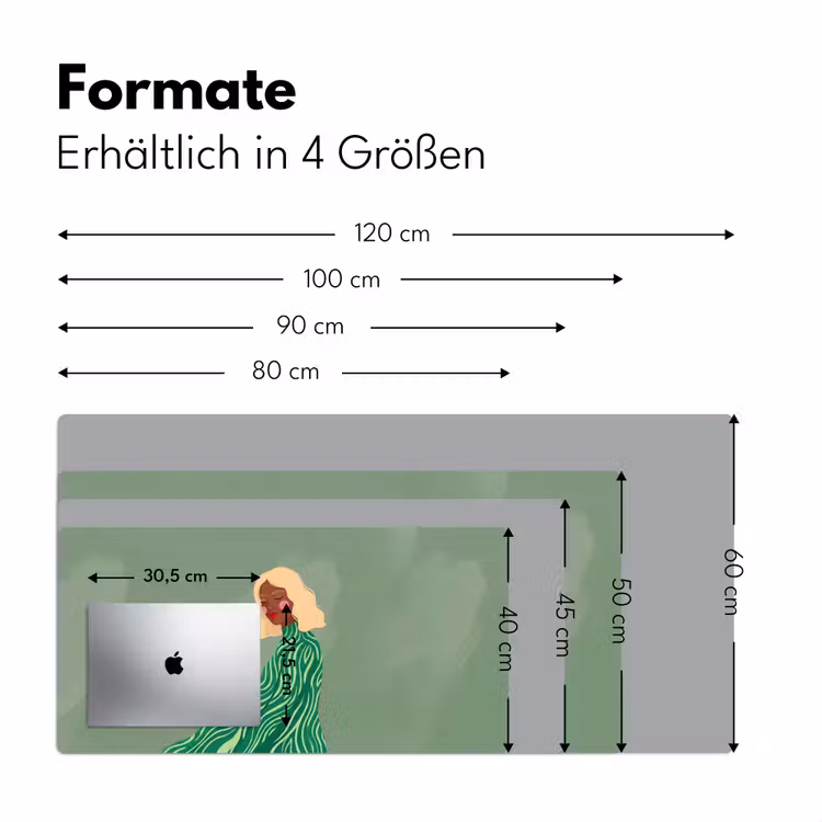 Schreibtischunterlage - Frau – Porträt – Illustration – Modern – Grün - Vrouw - Portret - Illustratie - Modern - Groen Muismat XXL klein