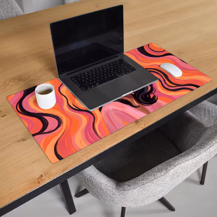 Schreibtischunterlage - Frau – Sonnenbrille – Modern – Porträt – Orange - Vrouw - Zonnebril - Modern - Portret - Oranje Muismat XXL klein