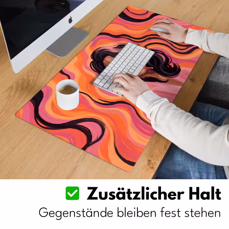 Schreibtischunterlage - Frau – Sonnenbrille – Modern – Porträt – Orange - Vrouw - Zonnebril - Modern - Portret - Oranje Muismat XXL klein