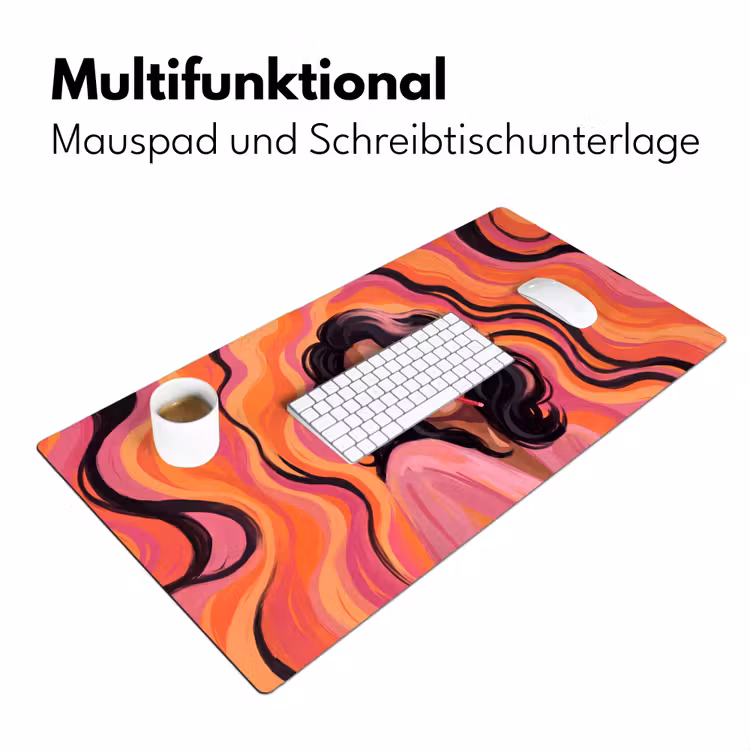 Schreibtischunterlage - Frau – Sonnenbrille – Modern – Porträt – Orange - Vrouw - Zonnebril - Modern - Portret - Oranje Muismat XXL klein