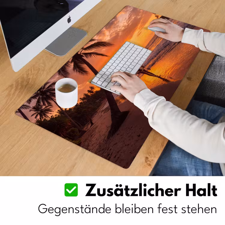 Schreibtischunterlage - Frau – Surfbrett – Strand – Sonnenuntergang – Orange — 3