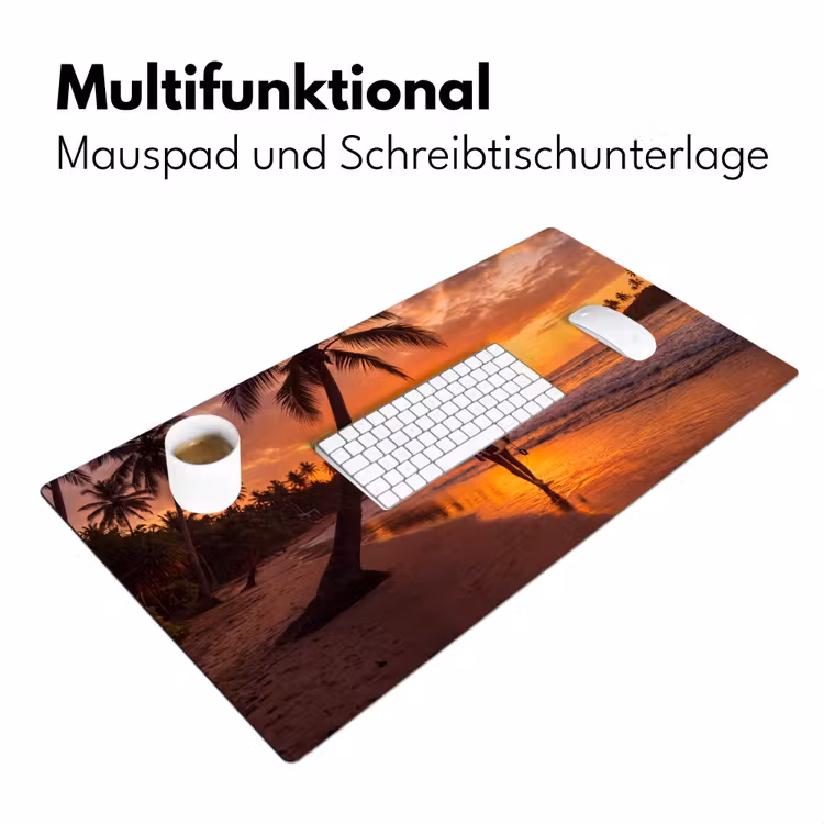 Schreibtischunterlage - Frau – Surfbrett – Strand – Sonnenuntergang – Orange — 4