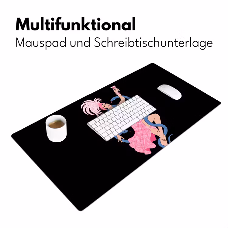 Schreibtischunterlage - Frau – Tänzerin – Schlangen – Art Déco – Rosa - Vrouw - Danseres - Slangen - Art Deco - Roze Muismat XXL klein