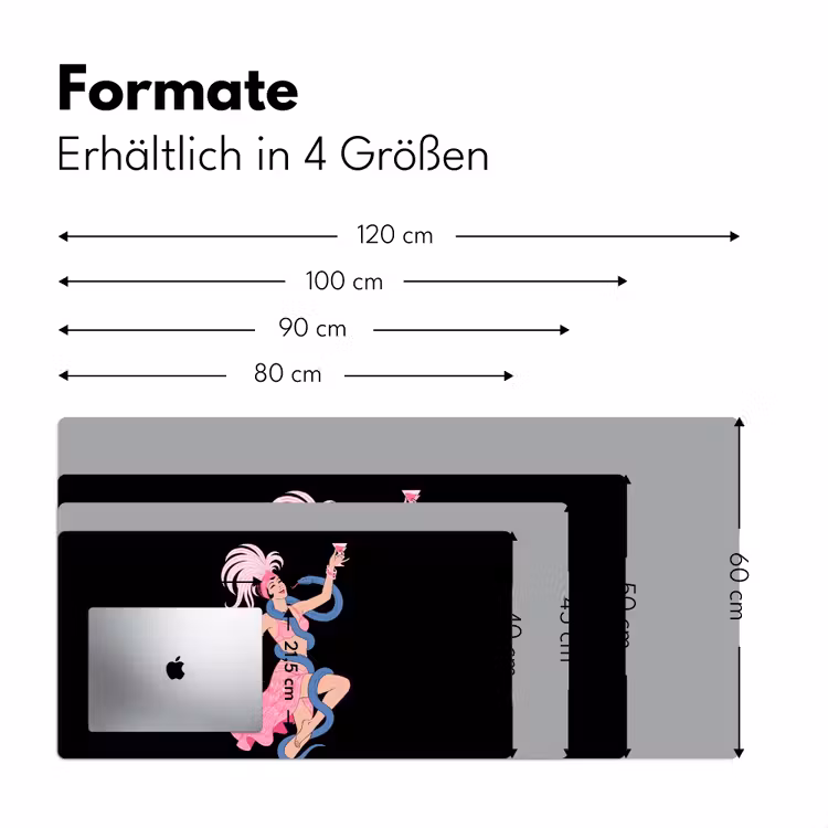 Schreibtischunterlage - Frau – Tänzerin – Schlangen – Art Déco – Rosa - Vrouw - Danseres - Slangen - Art Deco - Roze Muismat XXL klein
