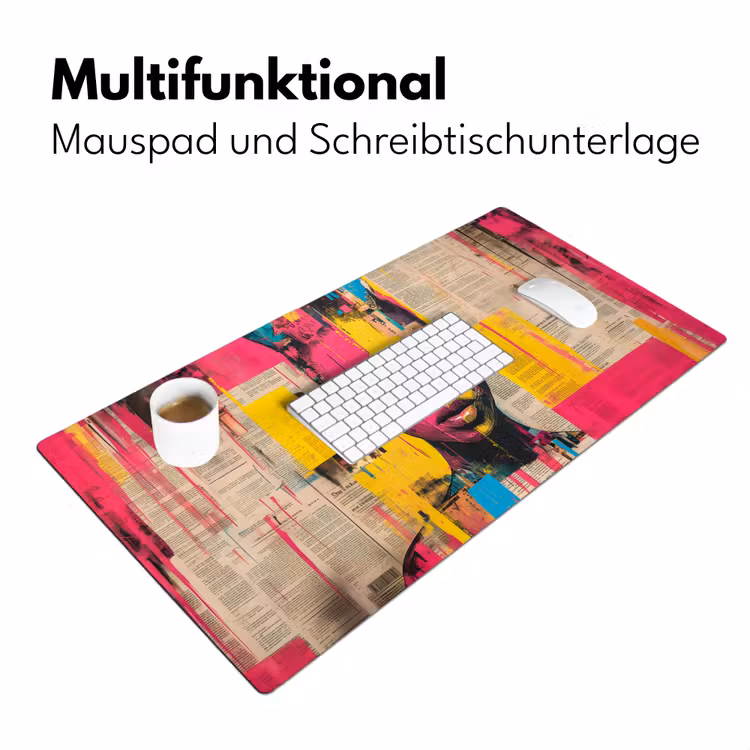 Vrouwengezicht - Krantenpapier - Abstract - Roze Muismat XXL klein -ysfeer4_duits
